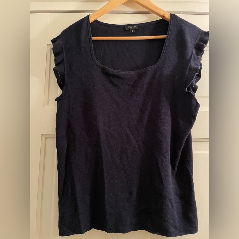 Talbots Navy Blue Ruffled Sleeve Top